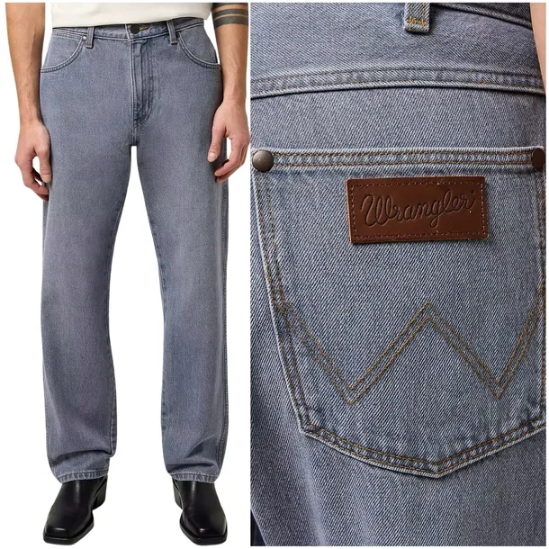 Spodnie jeansowe Wrangler Frontier szare luźne proste bez streczu W32 L32