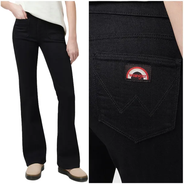 Wrangler Flare Black DżINS czarne damskie spodnie jeansowe dzwony W28 L30
