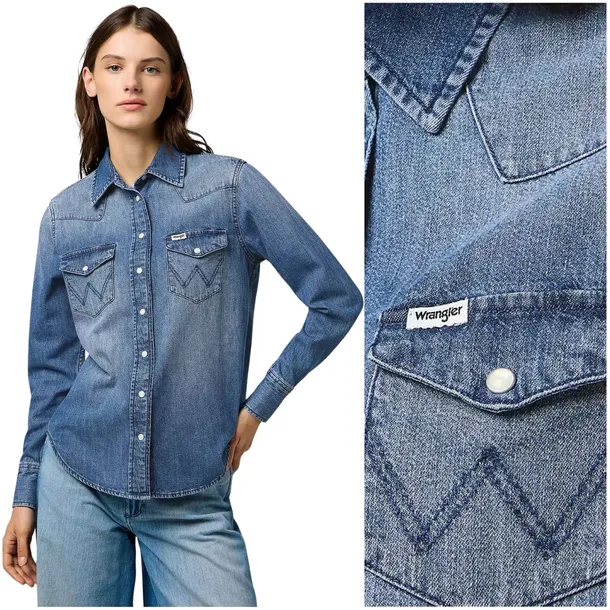 Wrangler Heritage Shirt Light Hand regular fit damska koszula jeansowa M