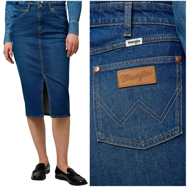 Wrangler Pencil Skirt ołówkowa jeansowa spódnica rozcięcie z przodu XXL