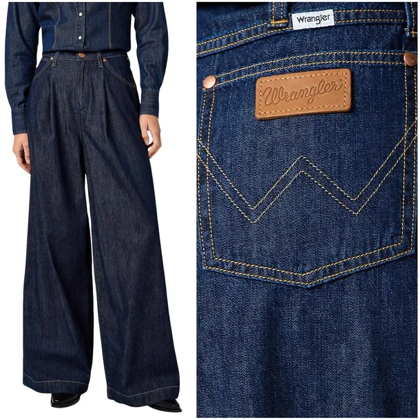 Wrangler Pleated Trouser luźne szerokie damskie spodnie jeansowe W26 L32