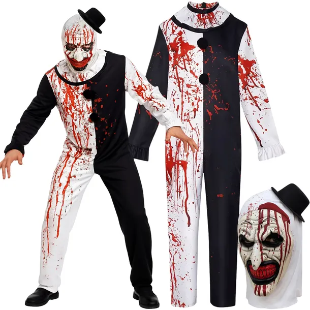 STRÓJ KLAUNA PRZEBRANIE ARLEKIN BŁAZEN TERRIFIER HALLOWEEN BAL 176 182 L XL