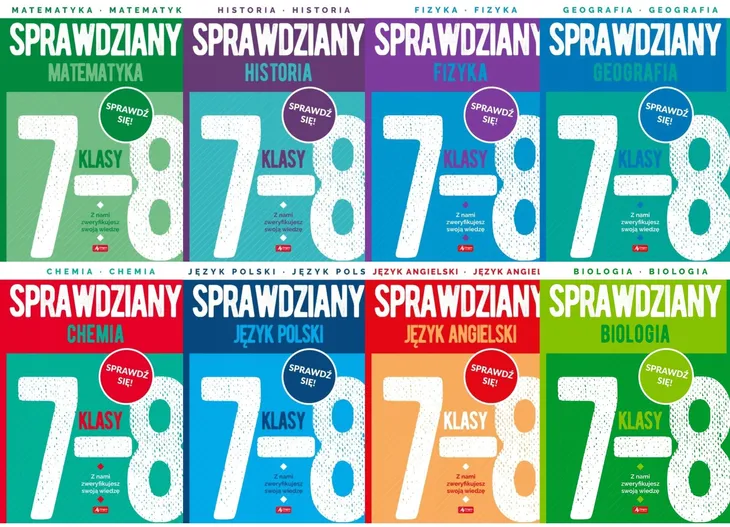 Sprawdziany dla klas 7-8 Pakiet 8w1 matematyka polski angielski fizyka geog