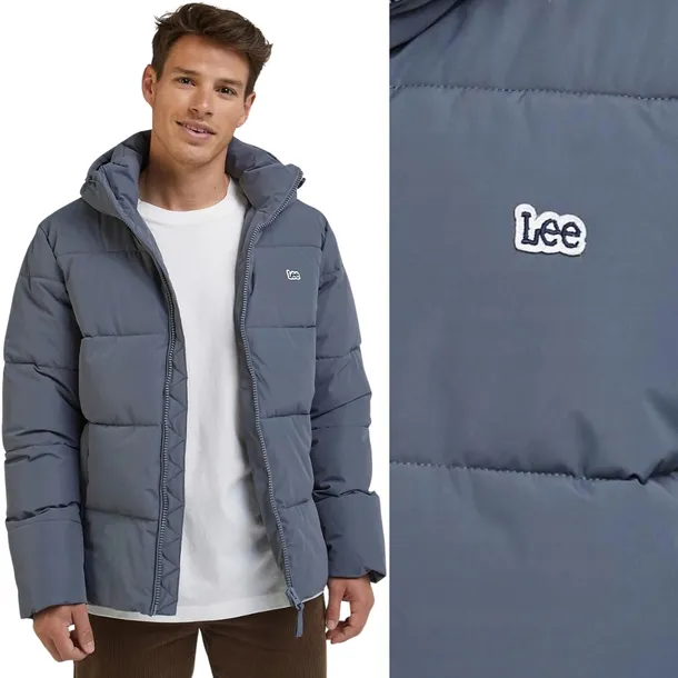 Lee PUFFER JACKET Taint Grey stalowo - szara kurtka puchowa z kapturem XXL