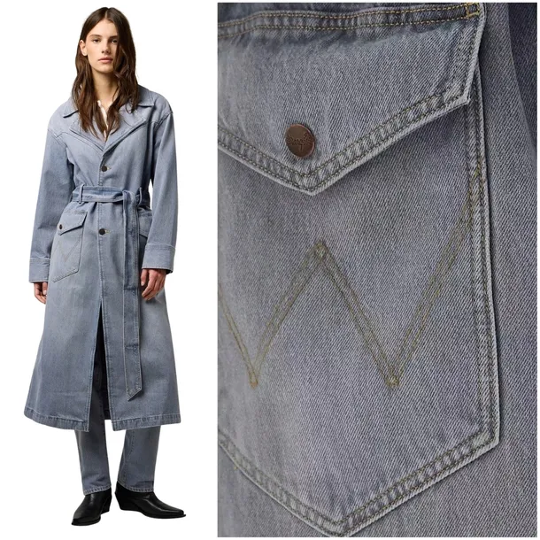 Wrangler Denim Trench Haute Haze długi jeansowy damski płaszcz M