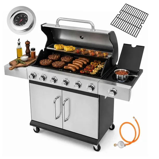 Grill gazowy ogrodowy BERGMANN 6+1 22,6 kW palnik boczny ruszt żeliwny