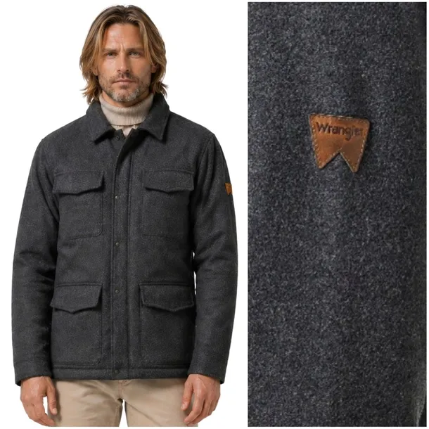 Wrangler Transtional Jacket Charcoal lekka jesienna kurtka z wełną L
