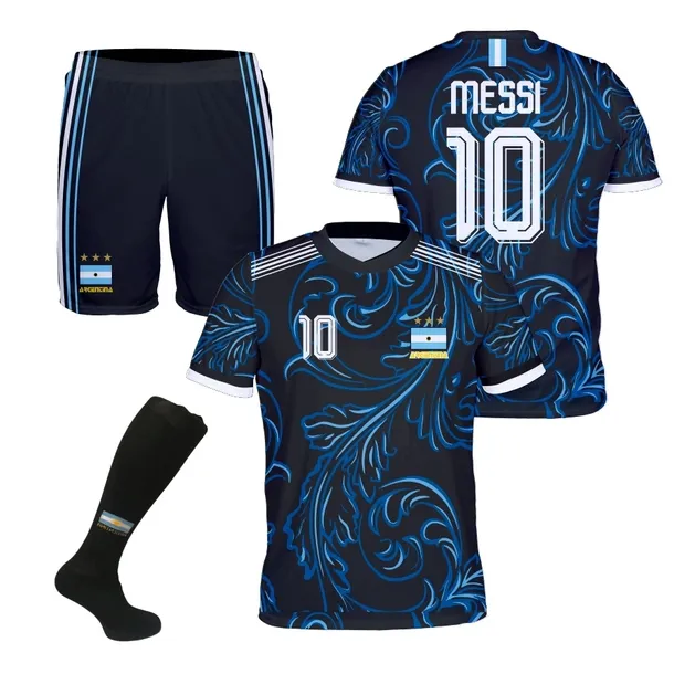 Messi Argentyna WYJAZDOWA strój koszulka spodenki getry rozmiar 134