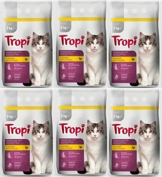 Karma sucha TROPI dla kota z drobiem 2kg x 6szt DRÓB KOT