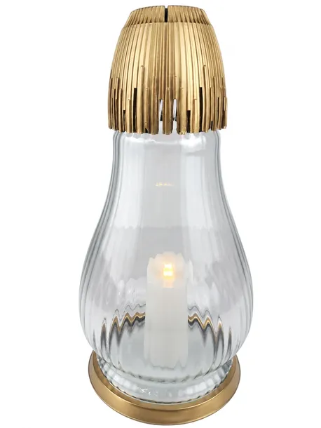 DUŻY ZNICZ SZKLANY LED NA GRÓB LAMPION ZŁOTY 37 CM Z WKŁADEM