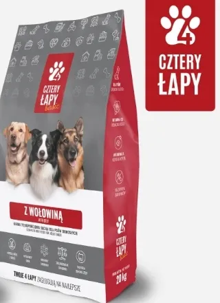 4 CZTERY ŁAPY Karma sucha wołowina 20 kg z witaminami SUPER JAKOŚĆ !!!