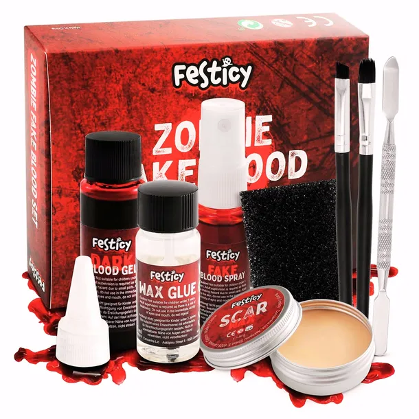 ZESTAW SFX SZTUCZNA KREW WOSK BLIZNY KLEJ SPRAY HALLOWEEN MAKIJAŻ