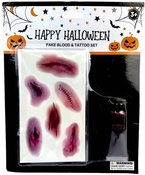 Zestaw do charakteryzacji HALLOWEEN tatuaże tymczasowe rany sztuczna krew