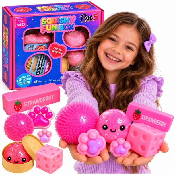 ZESTAW 6w1 GNIOTKI ANTYSTRESOWE SQUISHY SENSORYCZNE DUMPLING MASŁO SER BOX