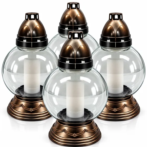 4x Znicz Szklany Kula Złoty Zestaw Lampion Na Grób + Wkłady 29 cm S-138