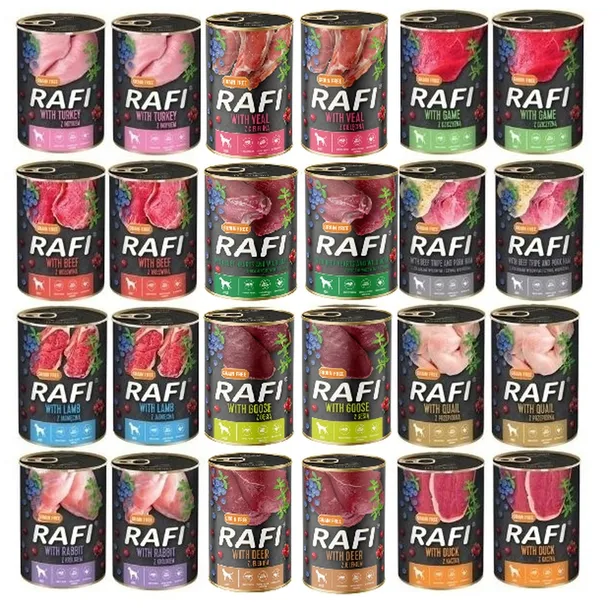 RAFI Karma mokra dla psa mix 12 smaków DOLINA NOTECI 24 x 400g
