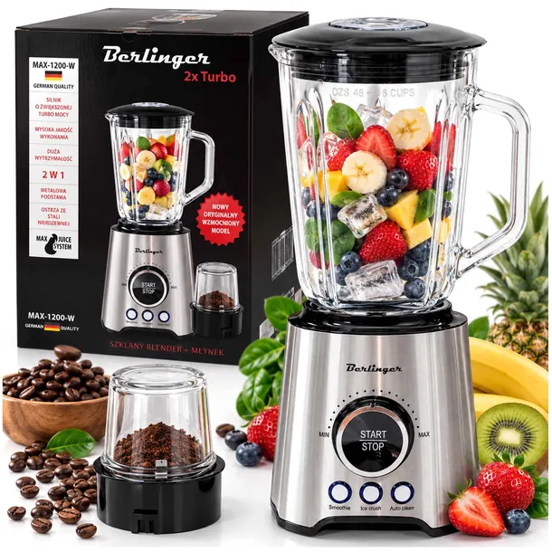 Blender Kielichowy 1,5L 1200 Do Koktajli Smoothie Mikser Lód Młynek do kawy