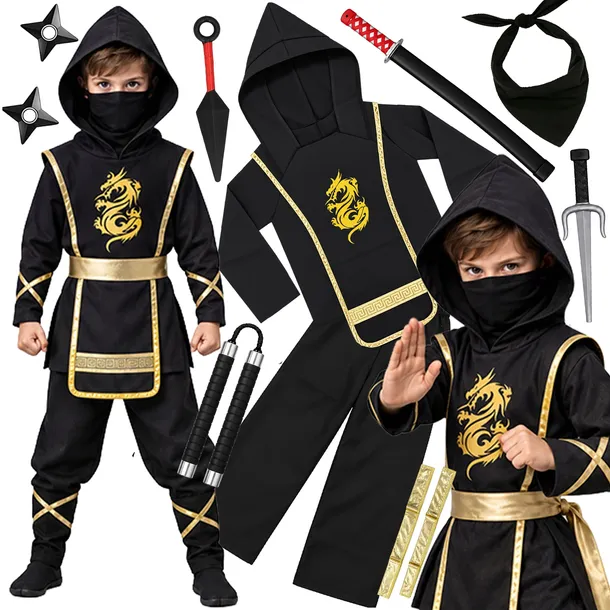 STRÓJ NINJA KOSTIUM WOJOWNIK CZARNY NINJA STRÓJ KARNAWAŁ AKCESORIA 128/134