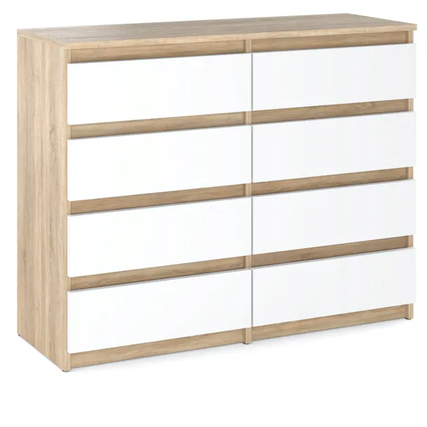 Komoda Dąb Sonoma Biała z 8 Szufladami 120 CM Szafka Rtv Duża Nowoczesna