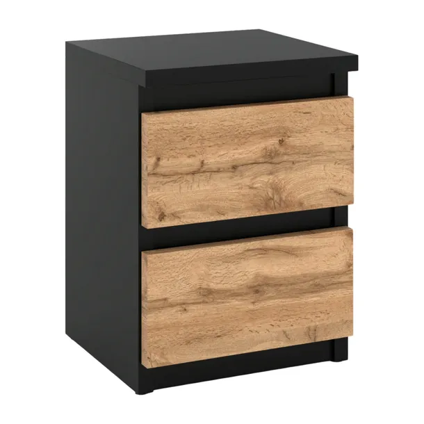 SZAFKA NOCNA CZARNA DĄB WOTAN 30 CM 2 SZUFLADY STOLIK RTV DO SYPIALNI LOFT