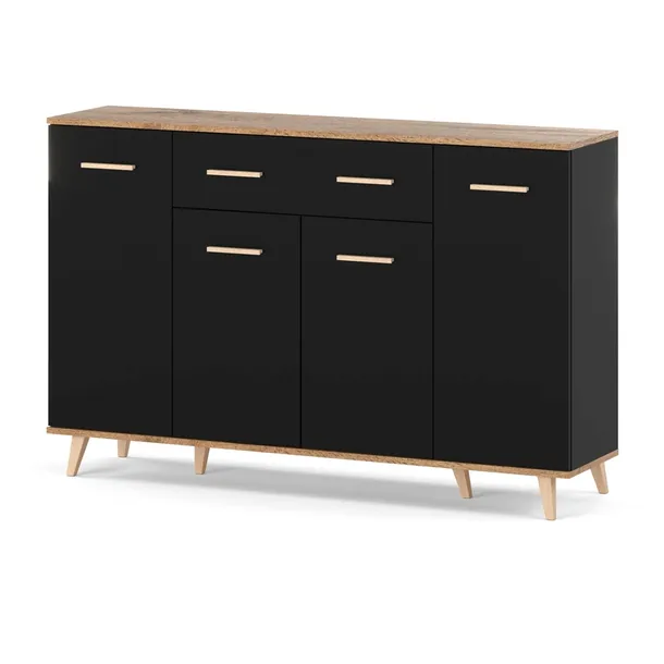 KOMODA Z SZUFLADAMI 150CM CZARNA DĄB WOTAN SZAFKA LOFT DO SALONU SYPIALNI