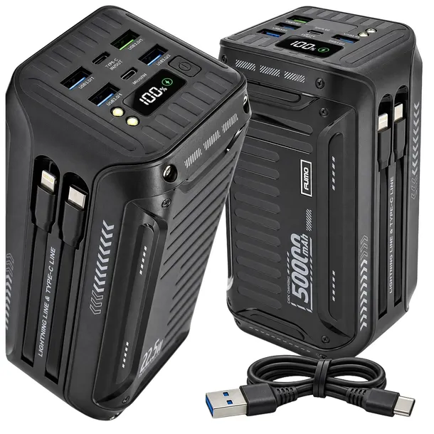 MOCNY POWERBANK POWER BANK z kablami 50000mAh 4xUSB USB-C SZYBKIE ŁADOWANIE