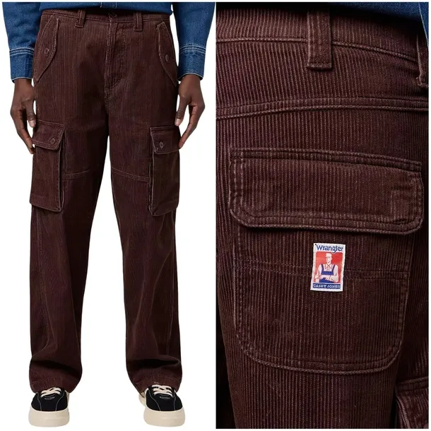 Wrangler Casey Jones Loose Cargo luźne spodnie sztruksy bojówki W32 L32
