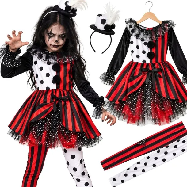 STRÓJ KLAUN ARLEKIN KOSTIUM STRASZNY KLAUN HALLOWEEN PRZEBRANIE 122-128