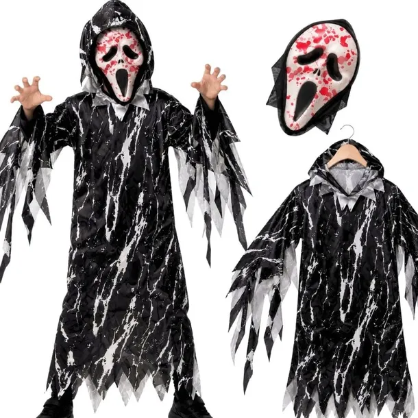 STRÓJ DUCHA PRZEBRANIE KRWAWY DUCH HALLOWEEN KOSTIUM UPIÓR + MASKA 150-164
