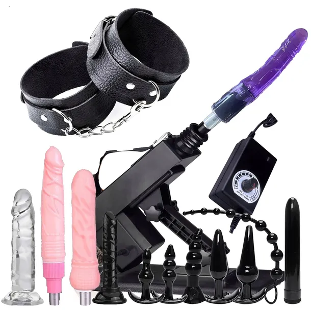 Sex Maszyna Zestaw 3x Dildo Realistyczne 420 Ruchów/Min BDSM Korki Kajdnaki
