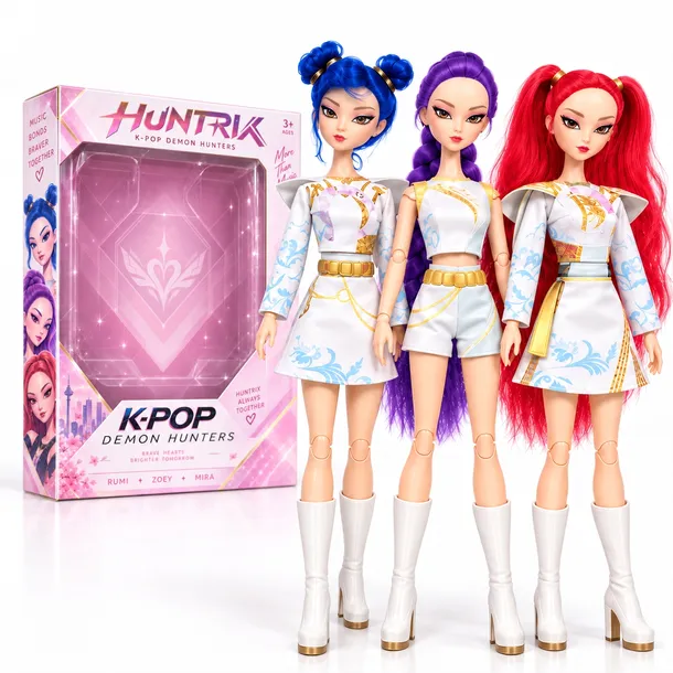KOMPLET 3 X LALKA HUNTRIX LALKI KPOP RUMI MIRA ZOEY WERSJA FINAŁOWA 30 CM DEMON HUNTERS