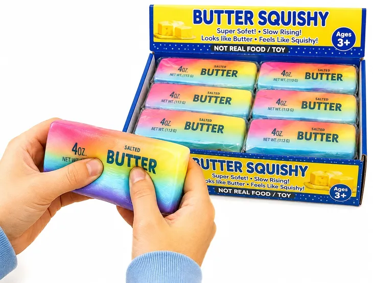 GNIOTEK TĘCZOWE MASŁO SQUISHY ANTYSTRESOWY SLOW RISING 11 CM PREZENT