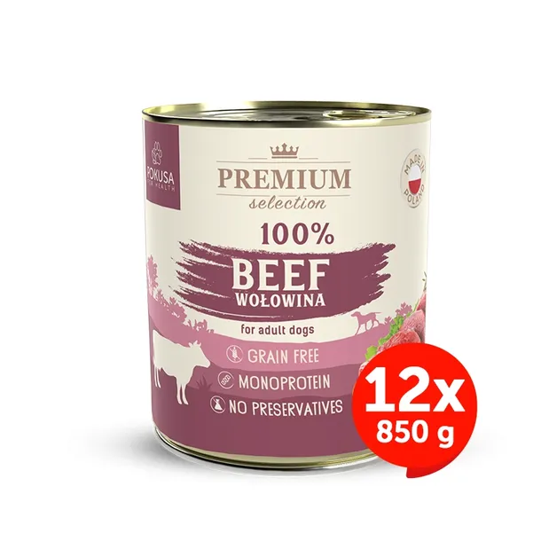 POKUSA - Karma mokra dla psa 100% wołowina PREMIUM SELECTION 12 x 850 g