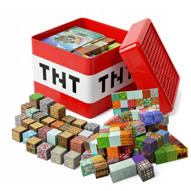 Klocki magnetyczne konstrukcyjne kostka TNT 200el. XXL + 5 figurek UG9707
