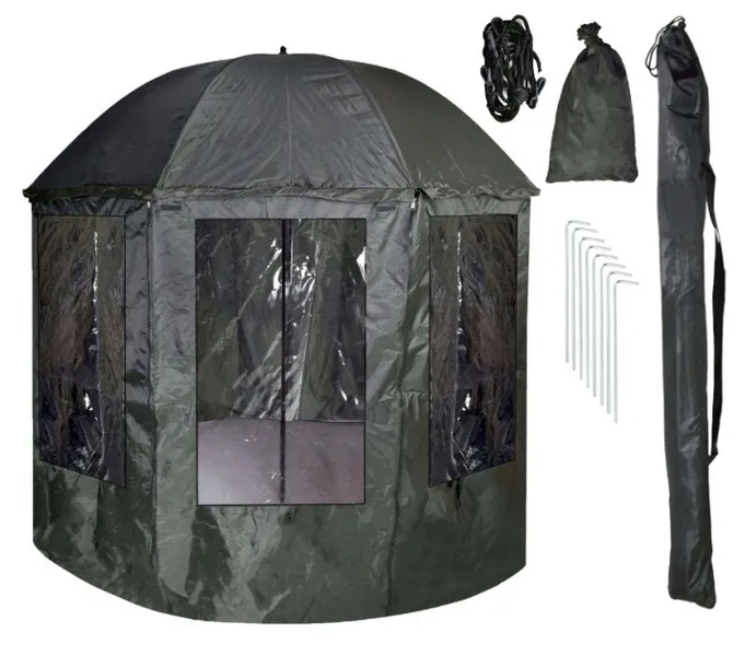 NAMIOT PARASOL WĘDKARSKI PEŁNY Z OSŁONĄ OKNAMI TURYSTYCZNY 240CM POKROWIEC