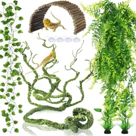 dekoracja-terrarium-sztuczne-rosliny-wiszace-i-most-drewniany-zielony
