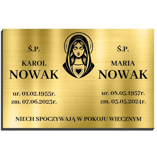 TABLICZKA NAGROBKOWA NAGROBNA 32X21 ZŁOTA ALUMINIOWA NA GRÓB PODWÓJNE DANE