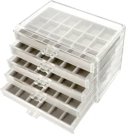 szkatulka-na-bizuterie-5-szuflad-organizer-przezroczysty-szary