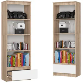 regal-biurowy-otwarty-z-szuflada-4-polki-na-ksiazki-60-cm-dab-sonoma-bialy