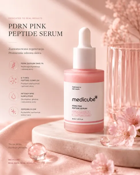 MEDICUBE PDRN PINK PEPTIDE SERUM UJĘDRNIAJĄCE KOSMETYKI KOREAŃSKIE 30ml