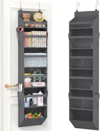 organizer-na-drzwi-wiszacy-38x157-cm-6-polek-4-kieszenie-2-haki-szary