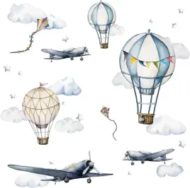 naklejka-scienna-samolot-balon-chmury-gwiazdy-dla-dzieci-72x34-cm