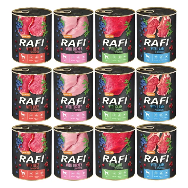 DOLINA NOTECI RAFI KARMA MOKRA DLA PSA MIX 4 SMAKÓW 12×800G
