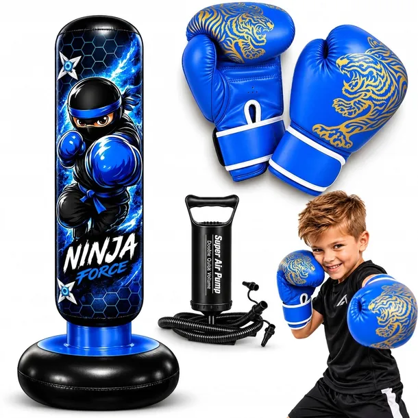 WOREK BOKSERSKI 160 CM DMUCHANY DLA DZIECI RĘKAWICE POMPKA ZESTAW 3W1 NINJA