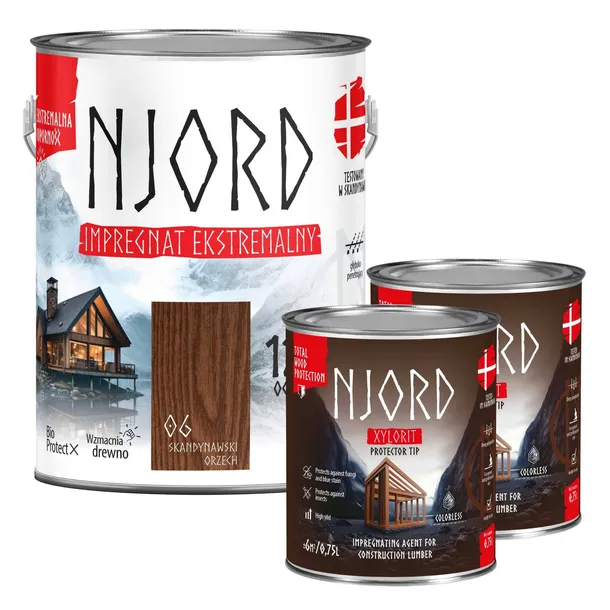 Impregnat do drewna Njord Ekstremalny 5 l skandynawski orzech +2szt Xylorit