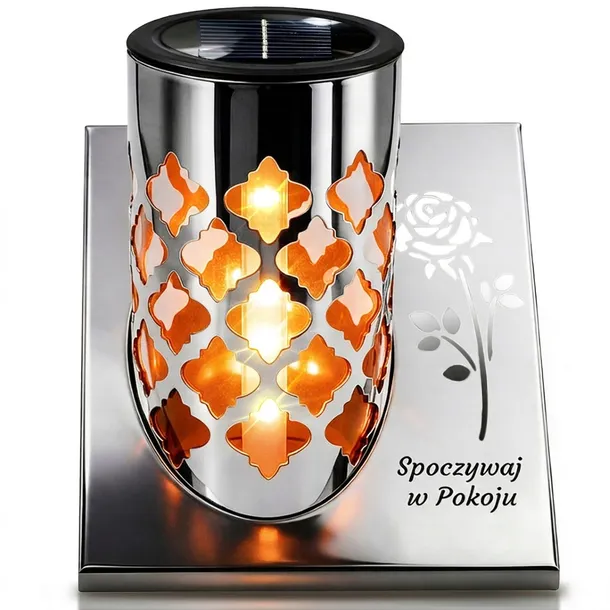 ZNICZ SOLARNY LED RÓŻA DUŻY NA GRÓB CMENTARZ LAMPION LEDOWY 23,5cm IP44