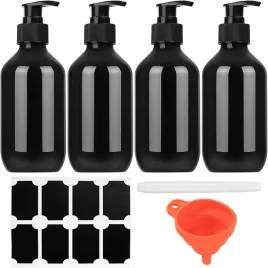 4-butelki-z-dozownikiem-300-ml-puste-z-pompka-czarne-z-lejkiem