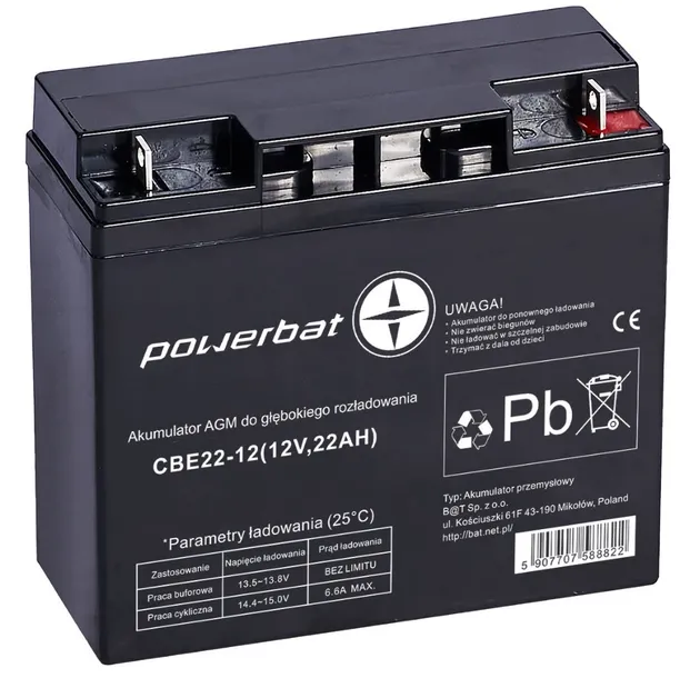 Akumulator AGM 12V 22Ah POWERBAT