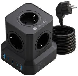 kostka-zasilajaca-power-cube-65w-gan-3x-usb-c-2x-usb-a-5x-230v-ac-techly