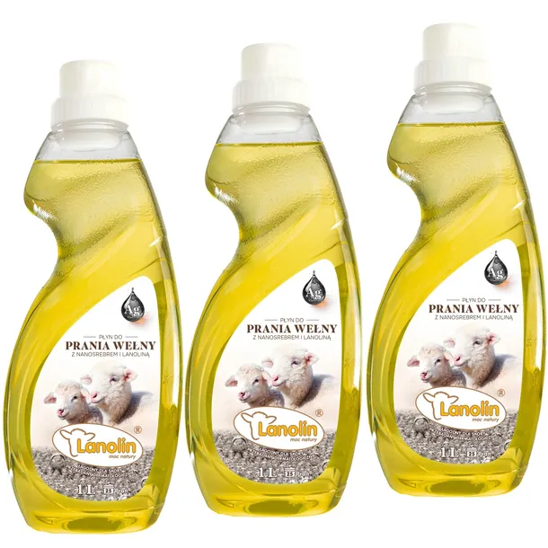 ZESTAW LANOLIN PŁYN DO PRANIA WEŁNY KASZMIR MERINO Z NANOSREBREM 3 x 1L